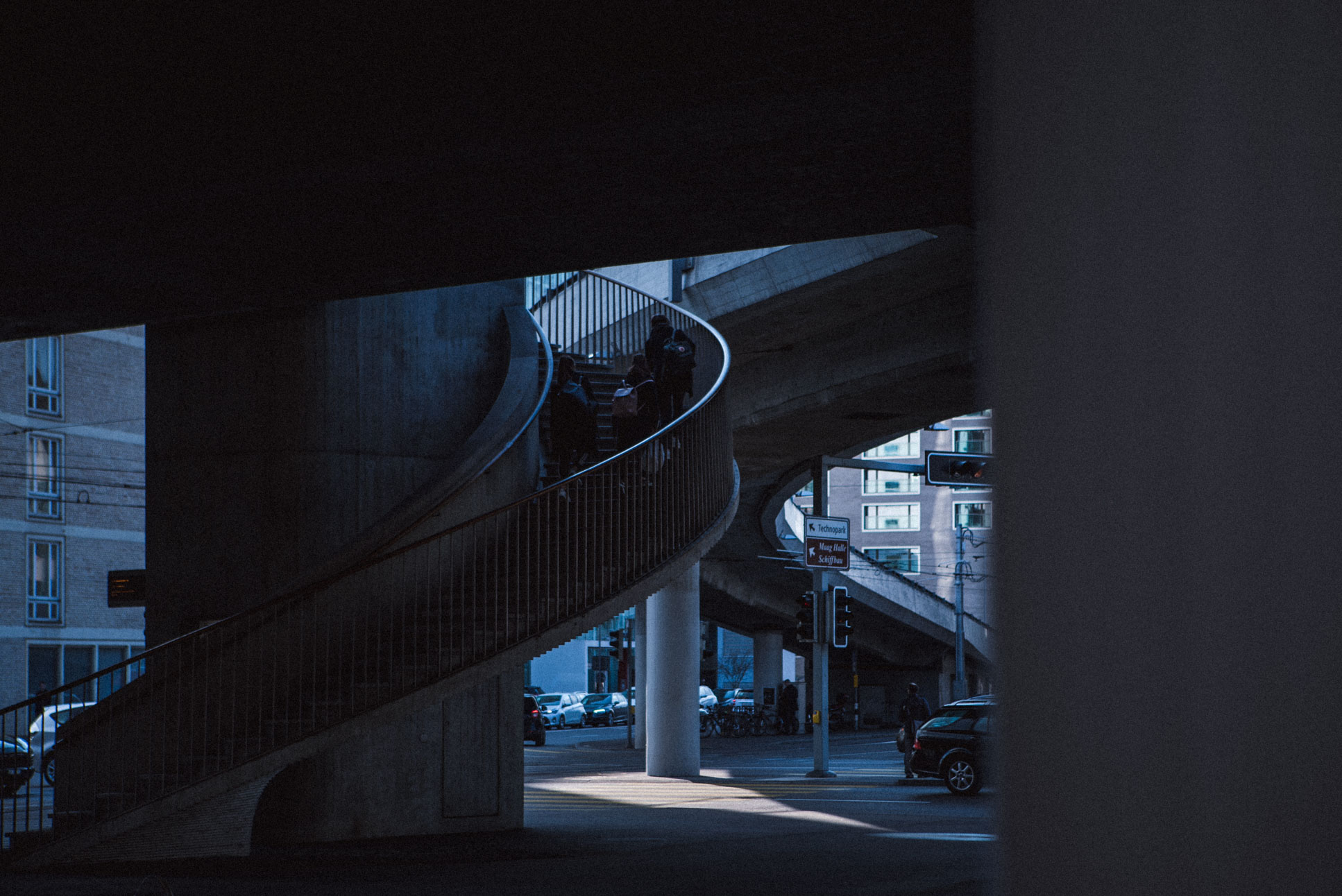 Stairs up to the Escher-Wyss-Platz bus stop