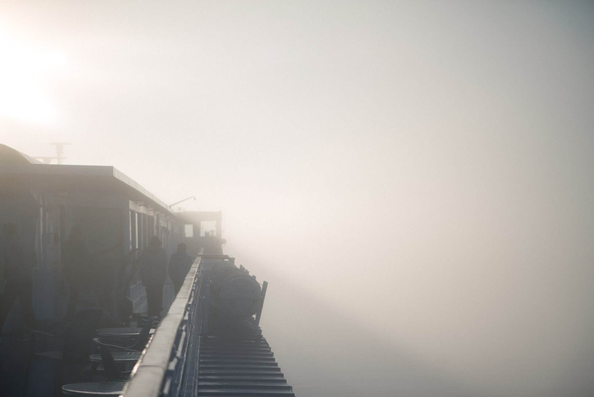 I stood there watching the front of our ship being swallowed by the fog within seconds.