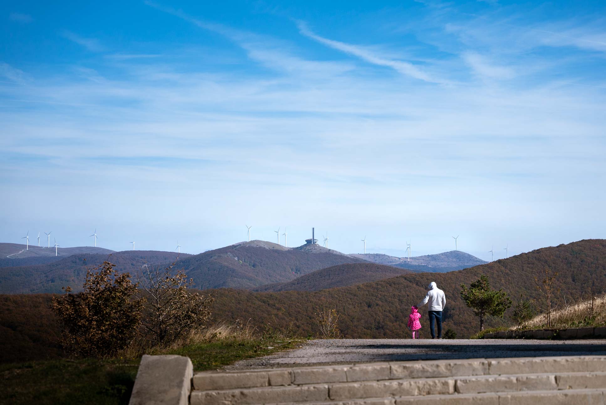 by the Shipka monument, looking over to Buzludzha