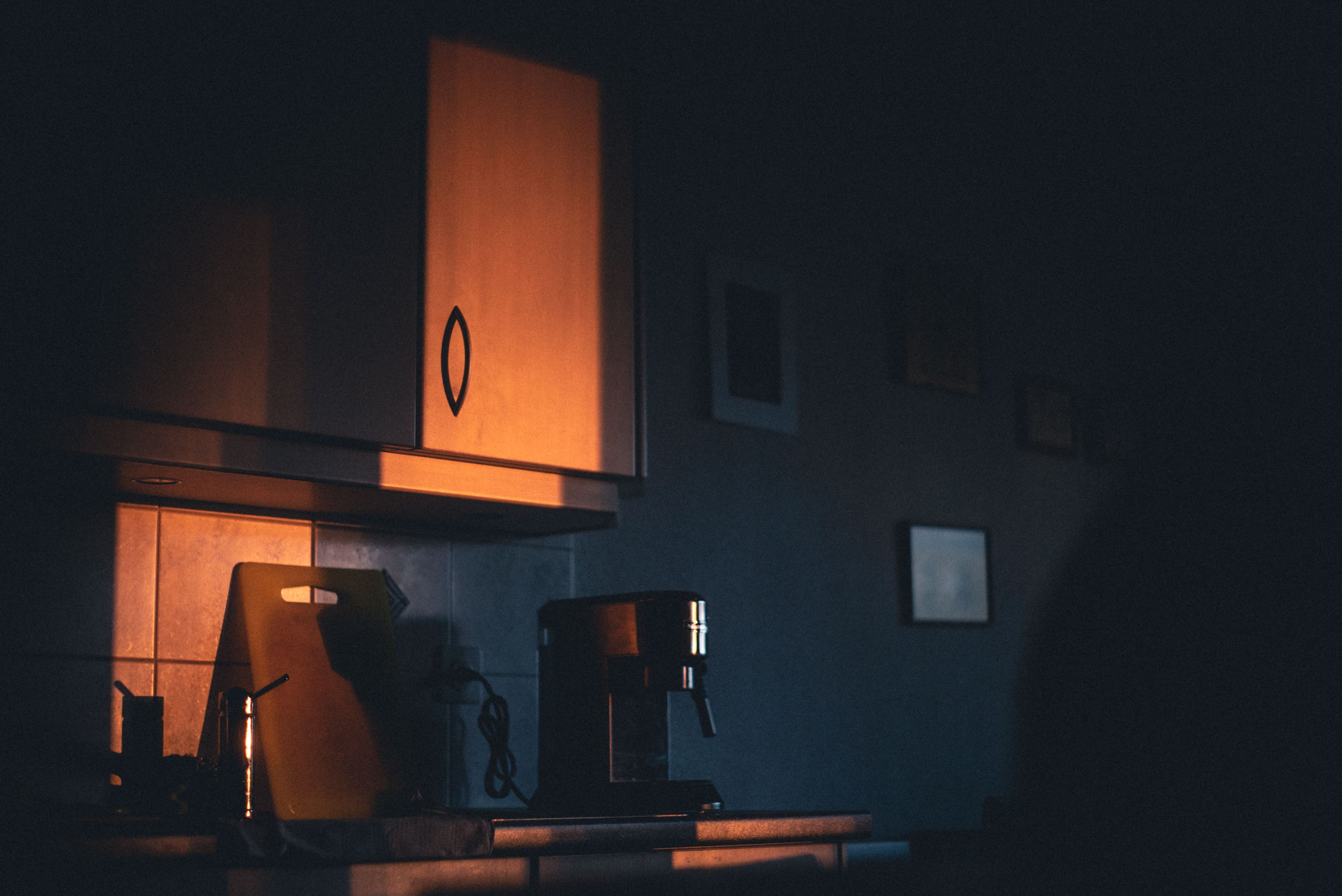 Sunlight lining up with the cabinet door