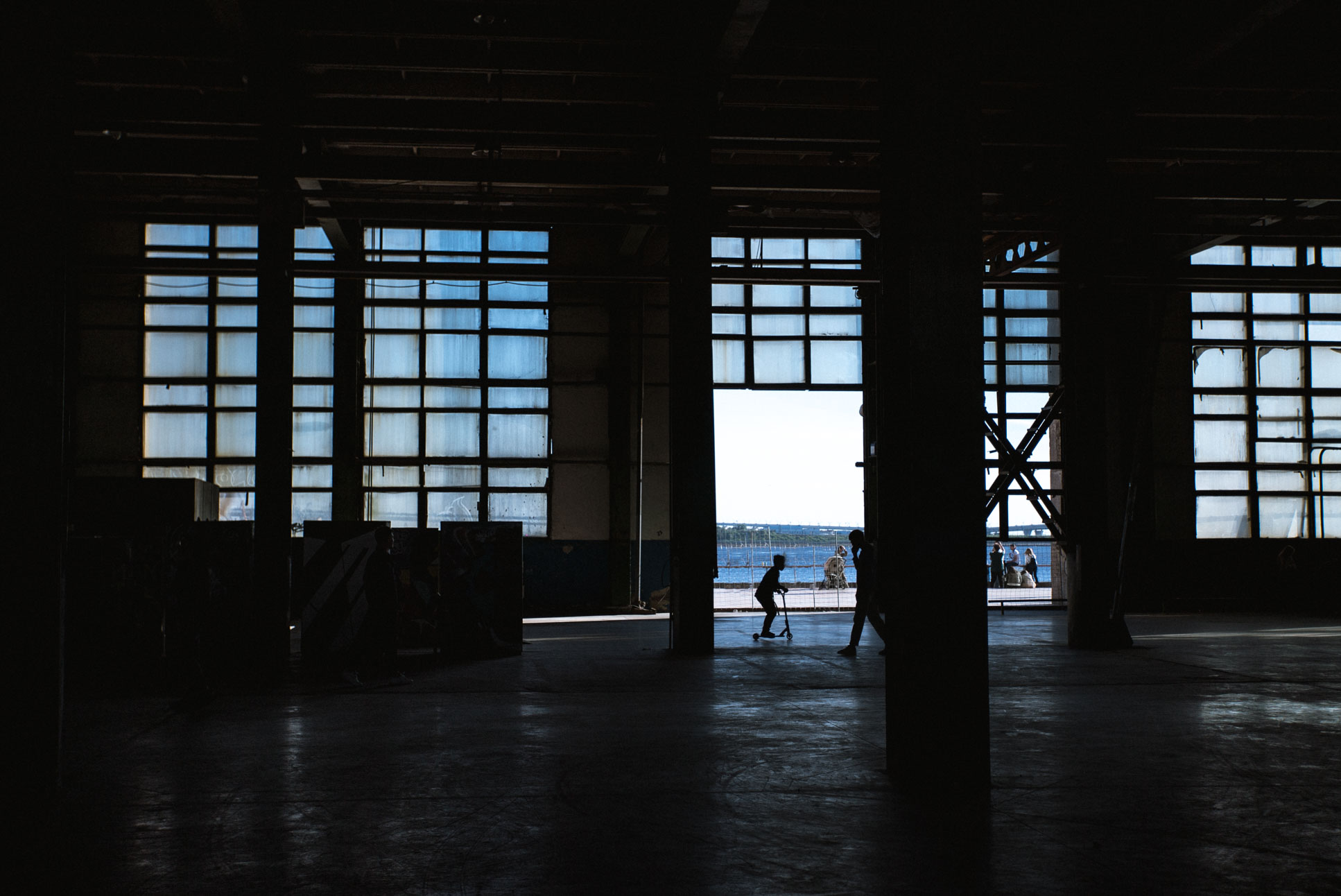 Old industrial hall, repurposed to indoor skating area