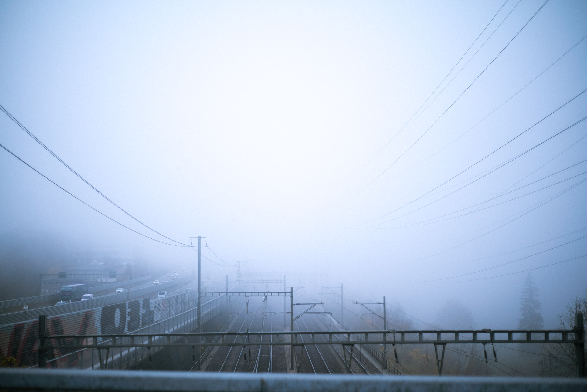 railway infrastructure in the fog. of course I take out my camera.
